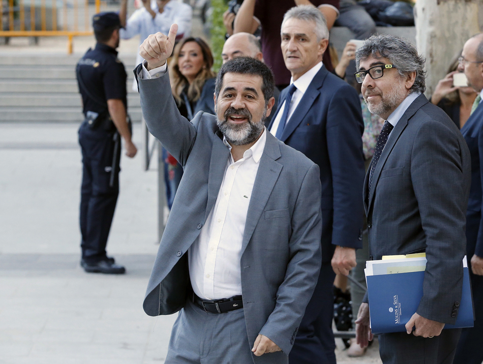 Jordi Sánchez, a su llegada a la Audiencia Nacional para declarar ante el juez Llarena. Imagen archivo