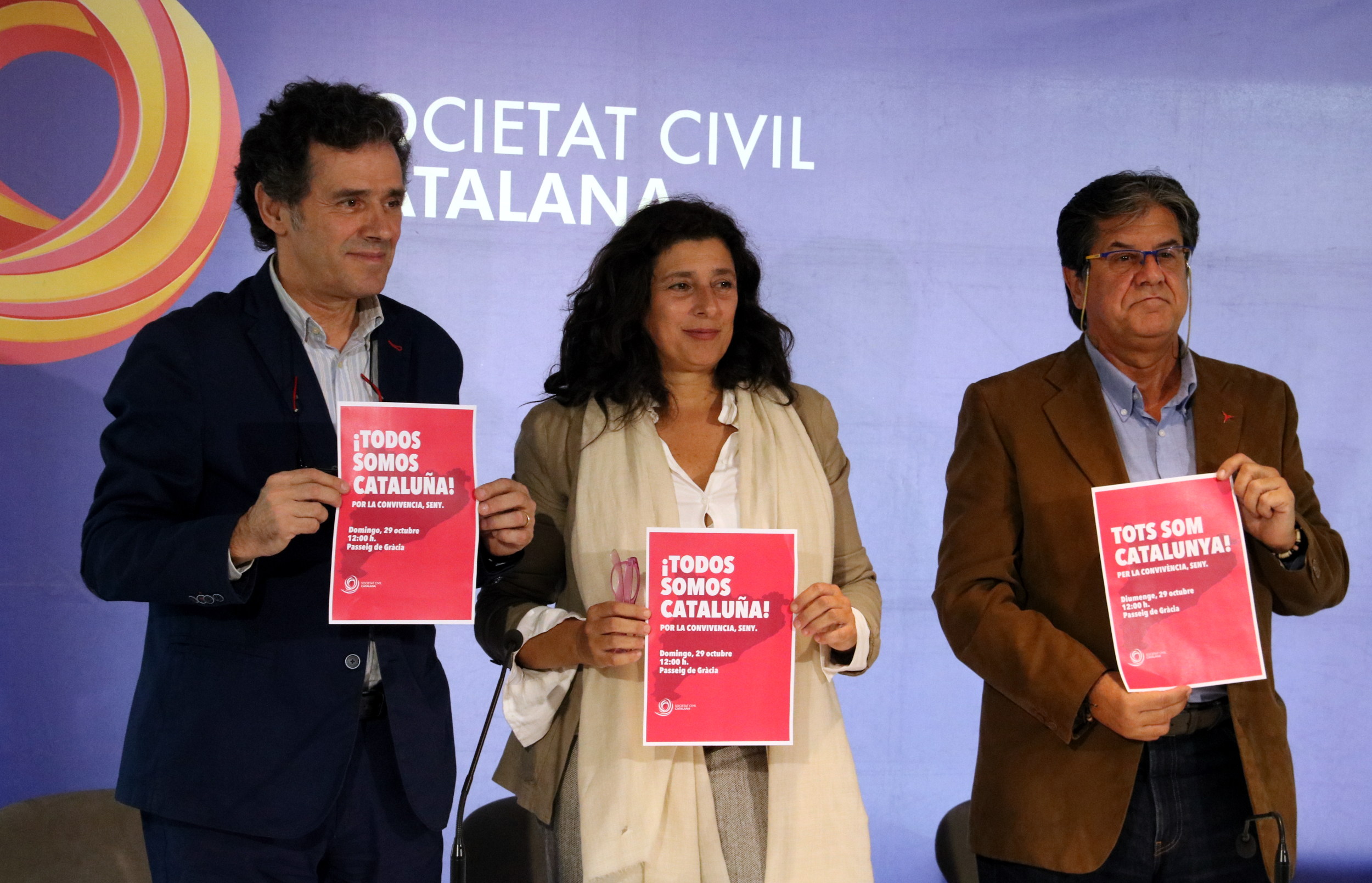 Álex Ramos, Miriam Tey i Xavier Marín han presentat el cartell de la manifestació