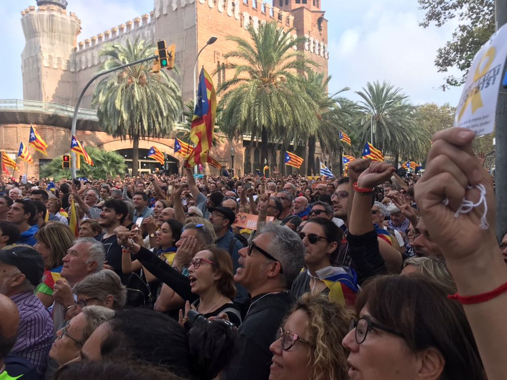 Los presentes a las puertas del Parlament celebran la Independencia