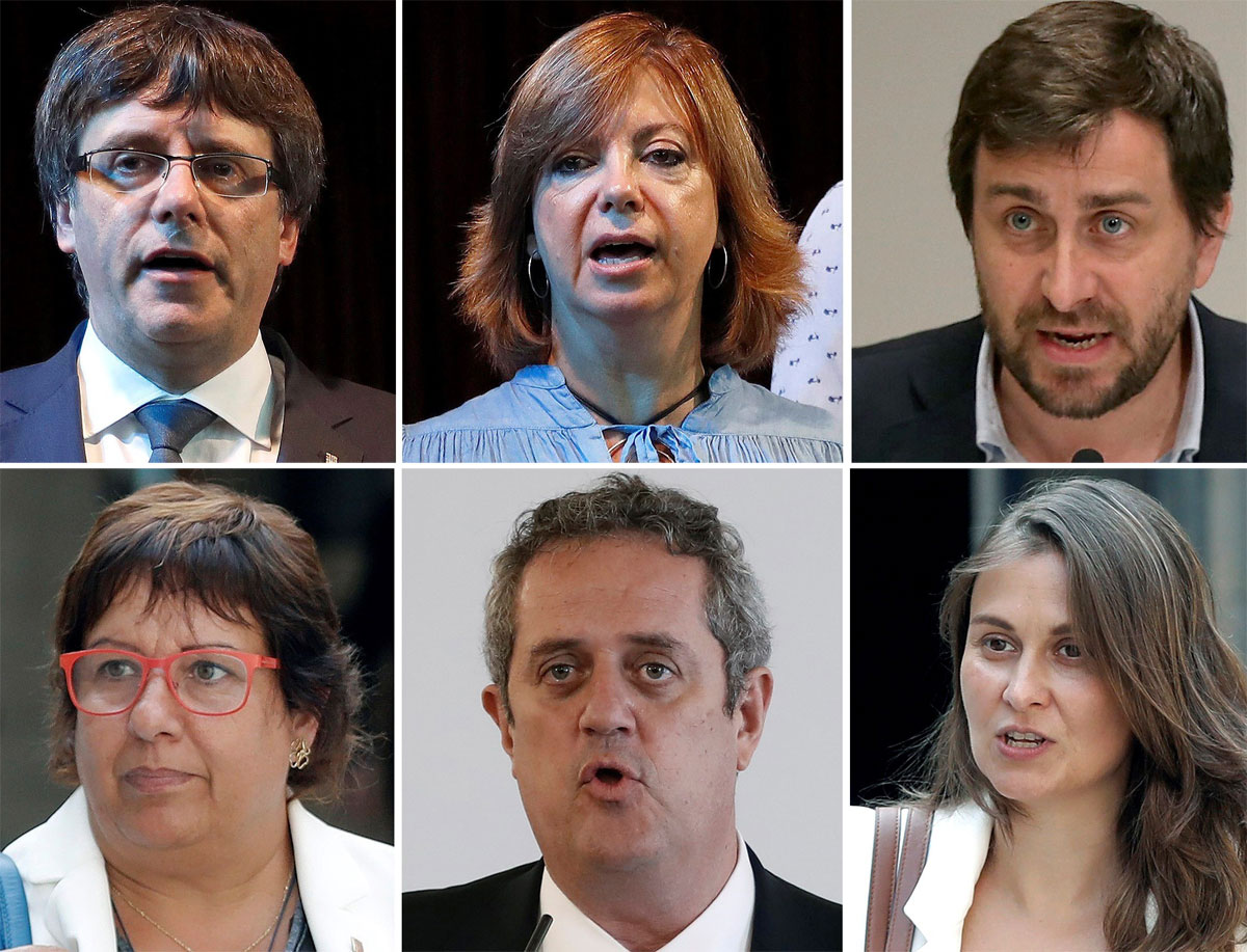 Combo de fotografías del expresidente del Gobierno catalán Carles Puigdemont (i-arriba) y los cinco exconsejeros que han viajado con él a Bruselas 