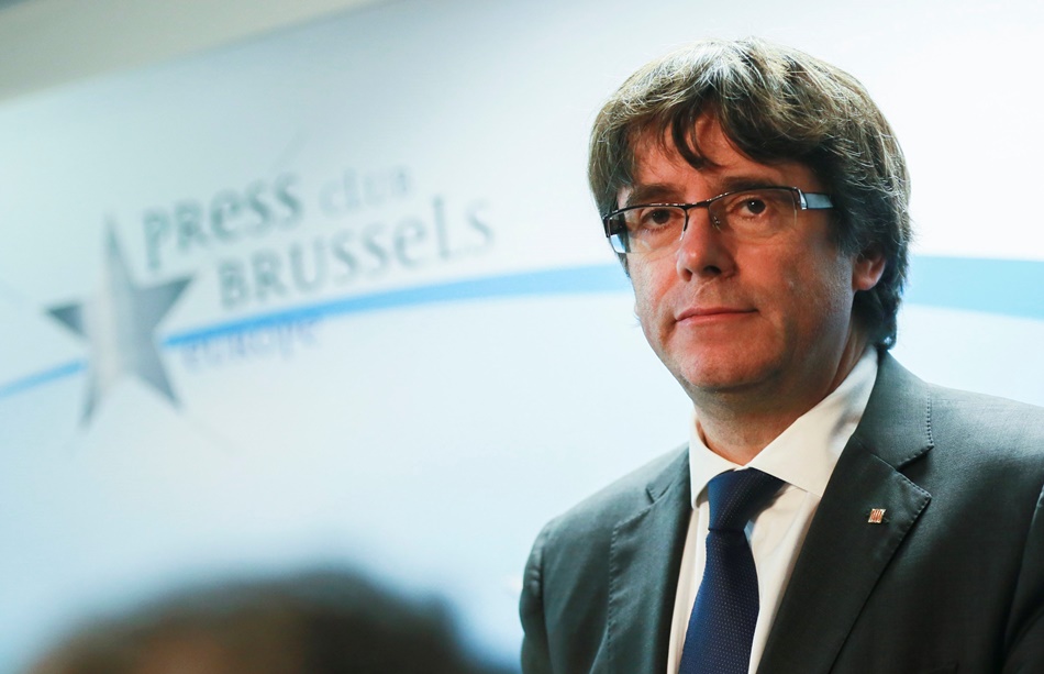 El expresidente de la Generalitat, Carles Puigdemont, durante su rueda de prensa desde Bruselas, 