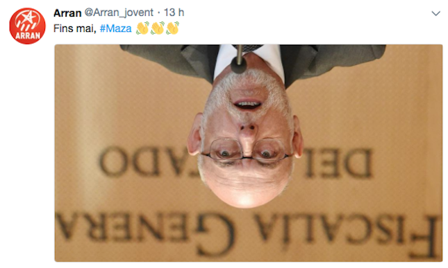 Arran publica en Twitter un mensaje con el lema "Hasta nunca" junto a una foto cabeza abajo del fallecido fiscal José Manuel Maza. 