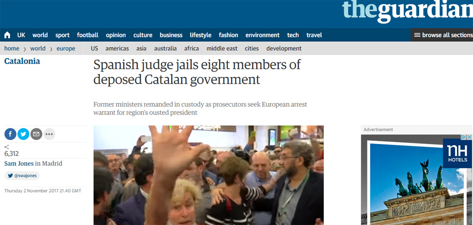 The Guardian informa sobre las protestas en Cataluña tras las detenciones