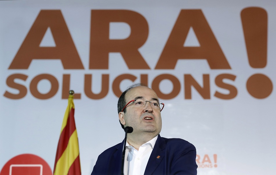 El primer secretario del PSC, Miquel Iceta, este sábado en la sede del partido en Barcelona. 