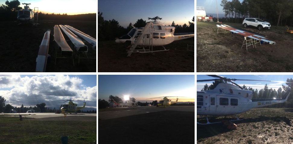 Helicópteros instalados en una base de la Xunta de forma irregular para hacer labores de mantenimiento. Fotos cedidas a elplural.com