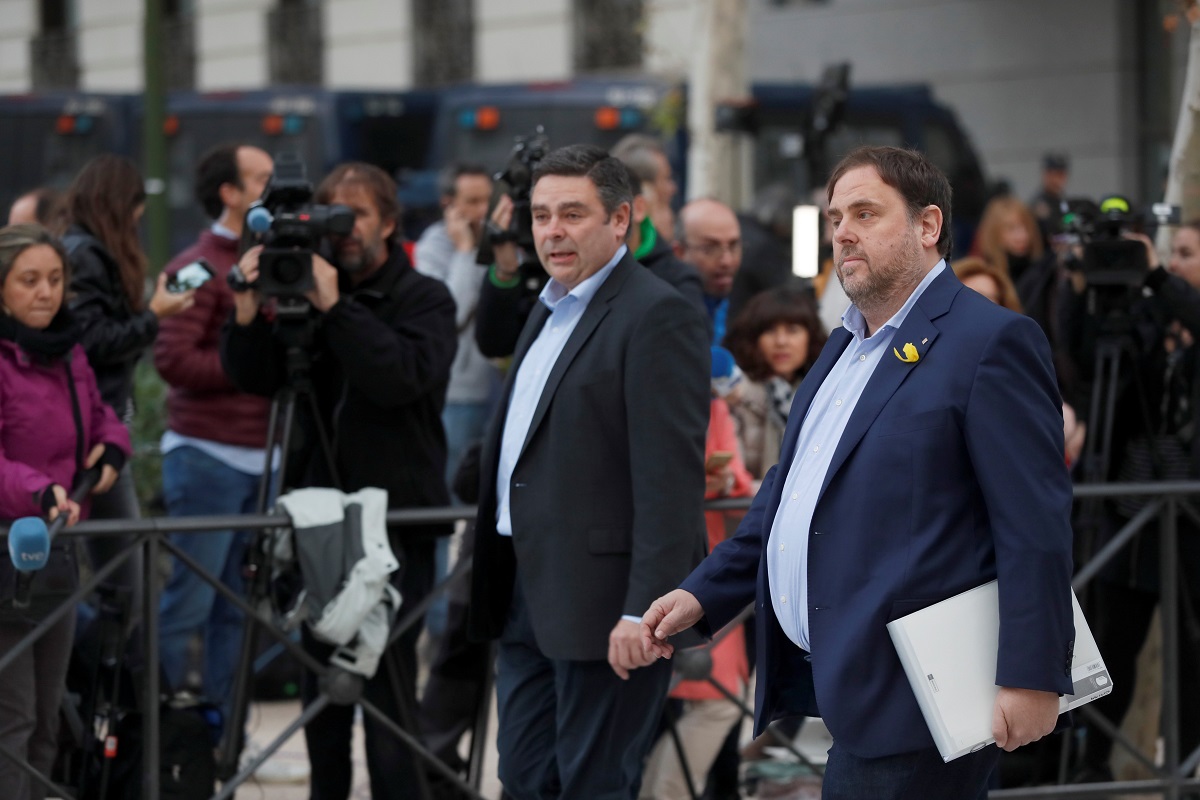 El vicepresidente cesado de la Generalitat de Cataluña, Oriol Junqueras, a su llegada a la sede de la Audiencia Nacional