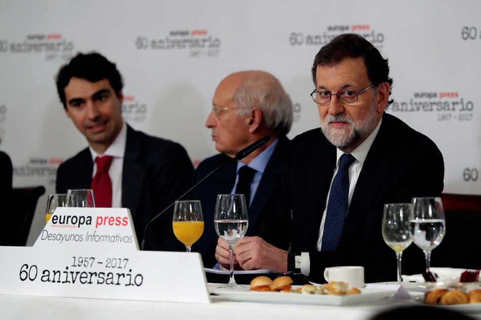 El presidente del Gobierno, Mariano Rajoy, durante su participación en un desayuno informativo organizado por Europa Press.