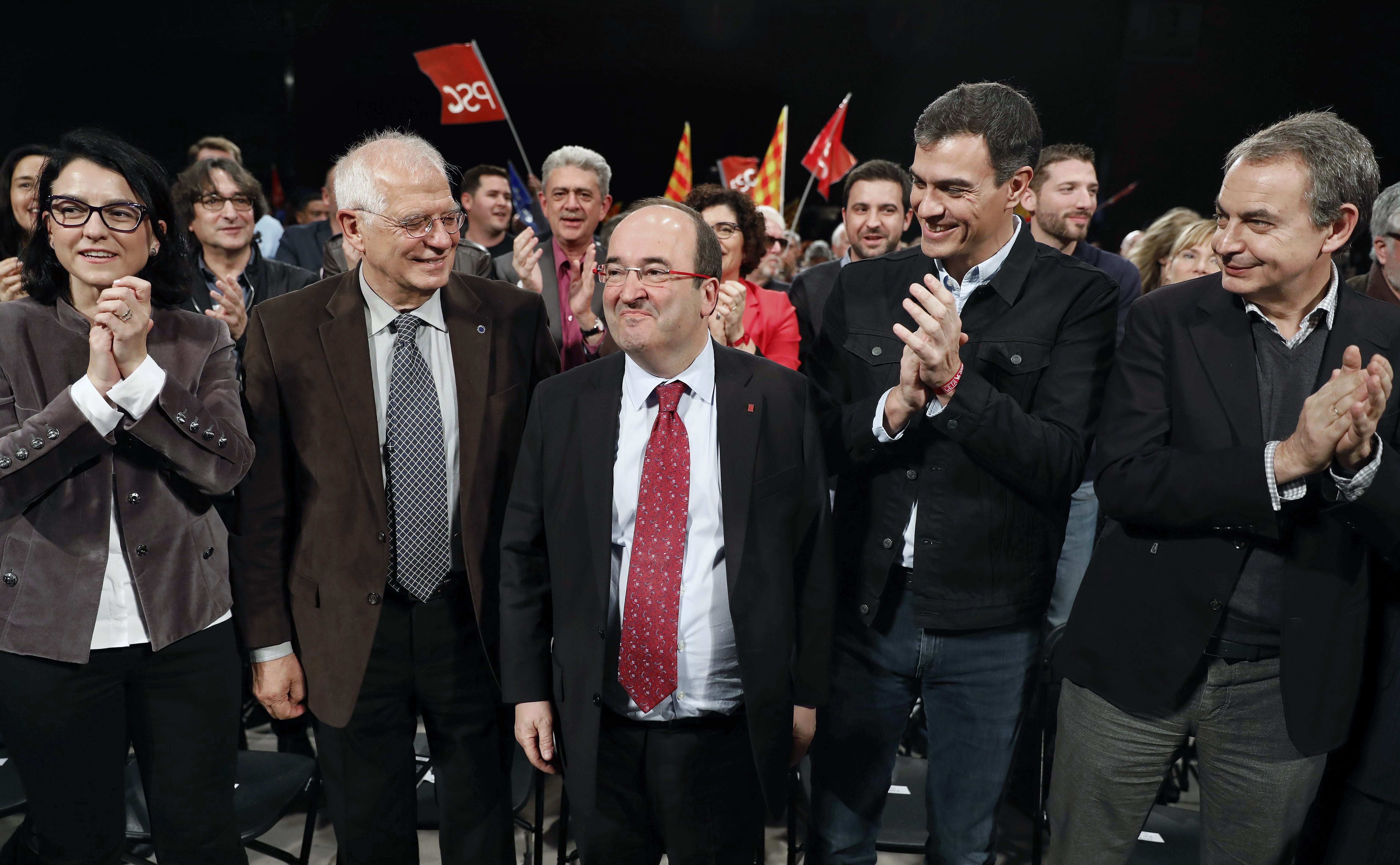 Josep Borrell, Miquel Iceta, Pedro Sánchez i José Luis Rodríguez Zapatero en el mitin del PSC pel 21D