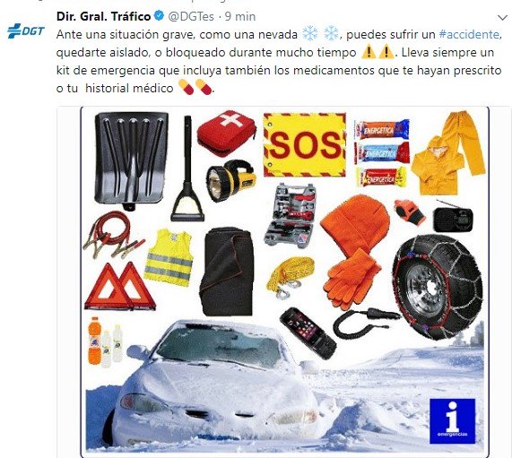 El kit de emergencia que la DGT pide llevar en el coche para las nevadas
