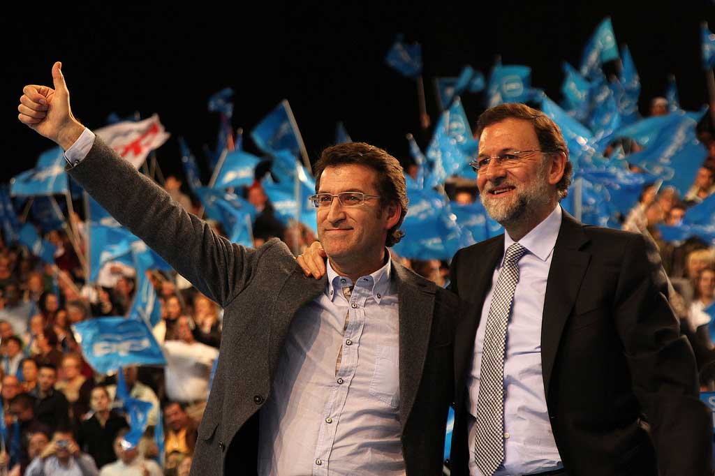 Imagen de archivo de Mariano Rajoy y Alberto Núñez Feijoo en un mitin