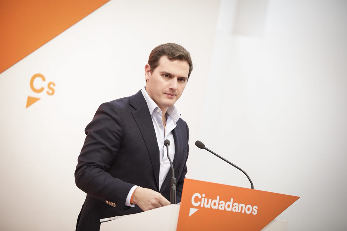 El presidente de Ciudadanos Albert Rivera durante una comparecencia ante los medios