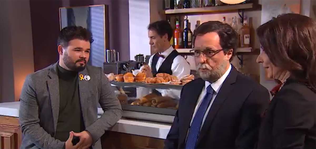 Gabriel Rufián hace un cameo con Mariano Rajoy en El show de nuestro presidente. 