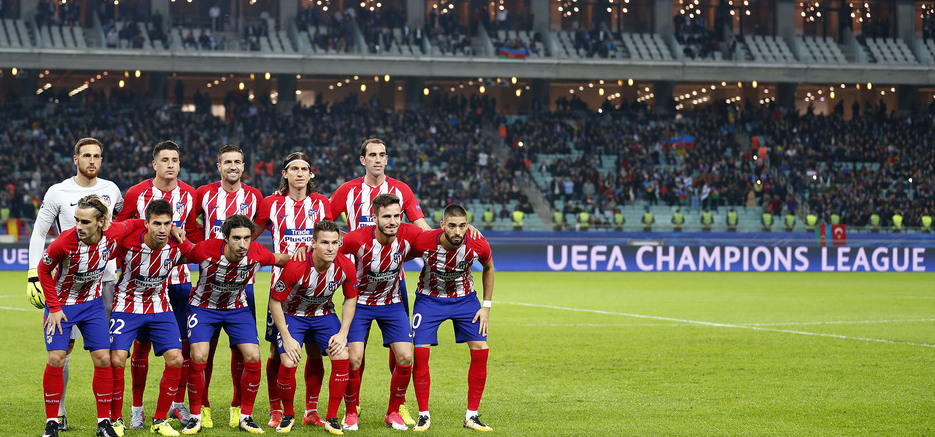 Jugadores del Atlético de Madrid antes de comenzar un partido. 