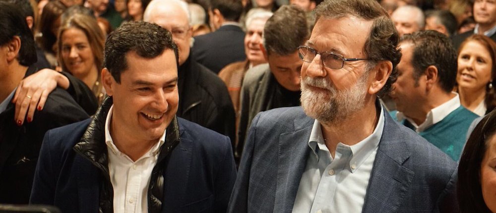 Juanma Moreno y Mariano Rajoy, este sábado en Sevilla en la Convención de Distritos del PP.