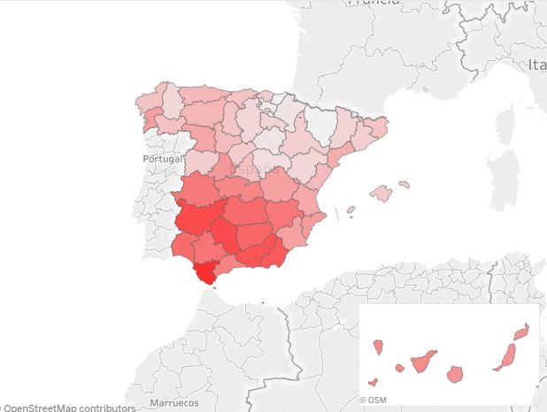 Tasa de paro por provincias PORCENTUAL