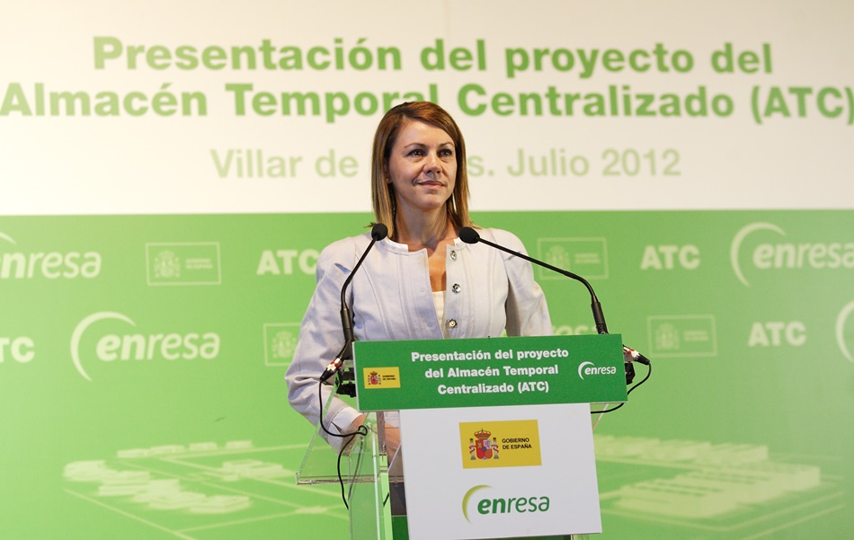 María Dolores de Cospedal durante la presentación del ATC en Villar de Cañas. 