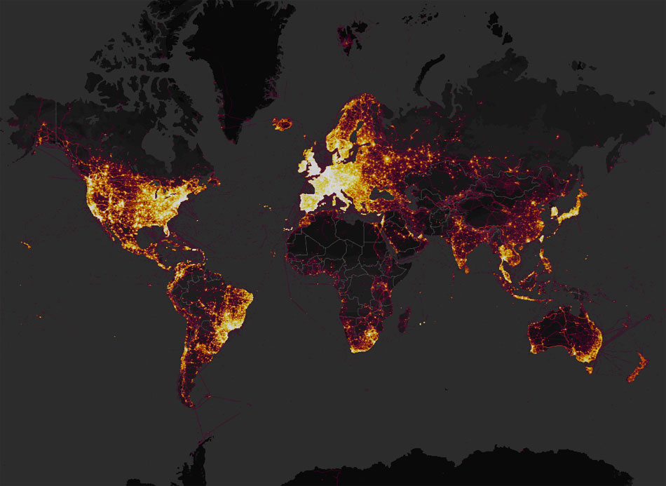 Mapa de calor creado recogiendo la actividad de la aplicación fitnes Strava