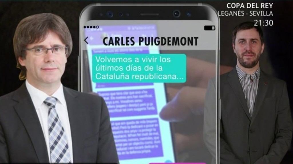 Imagen de Telecinco con los mensajes de Carles Puigdemont a Toni Comín.
