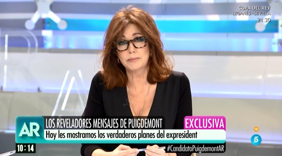 Captura de Ana Rosa Quintana presentando su programa de Telecinco