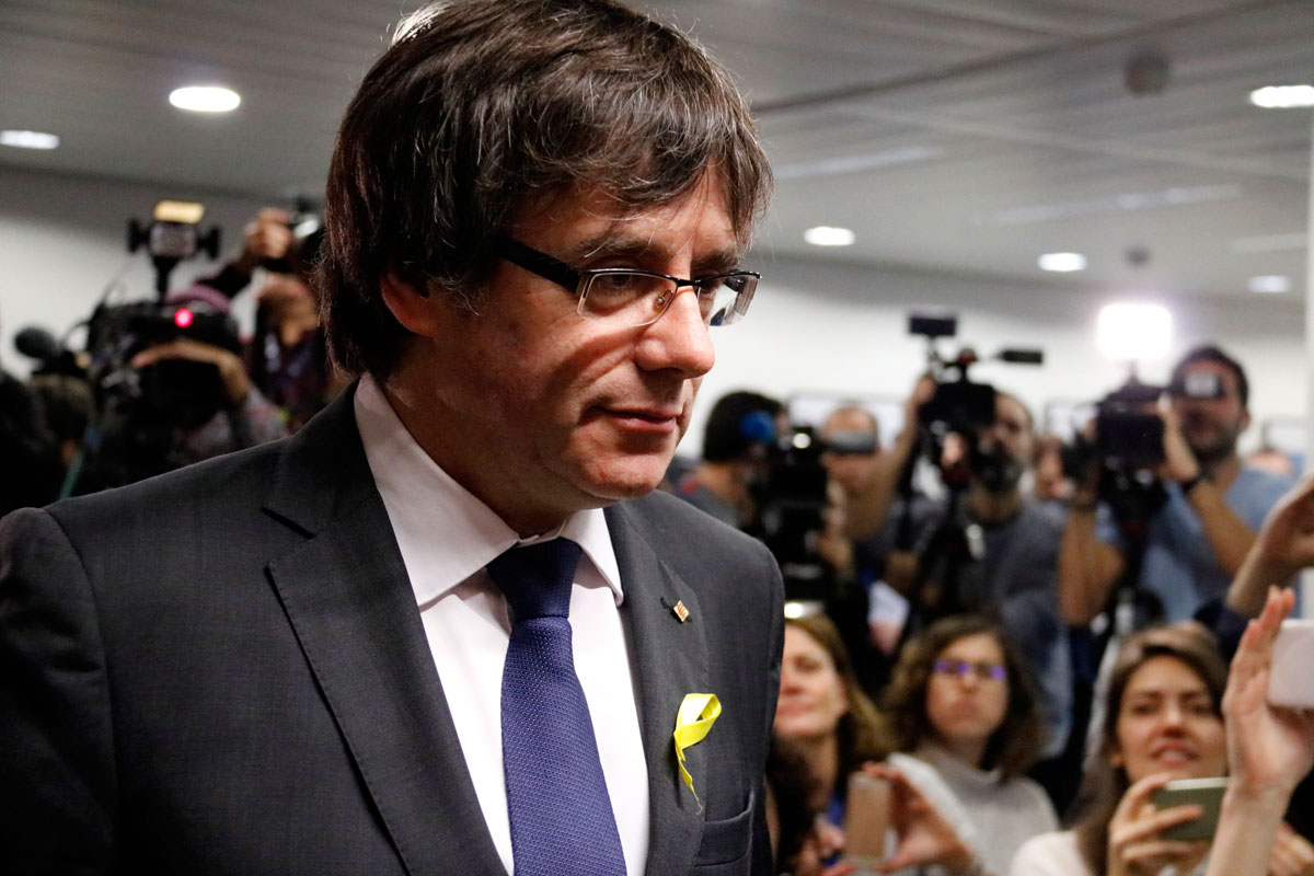 El expresidente Carles Puigdemont en una rueda de prensa desde Bélgica