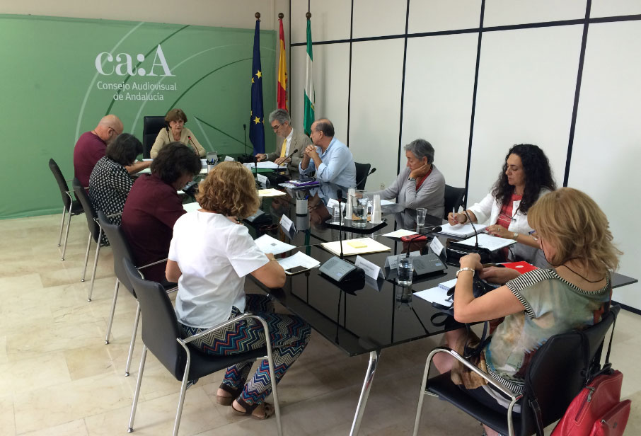 Reunión del Consejo Audiovisual de Andalucía, que preside Emelina Fernández