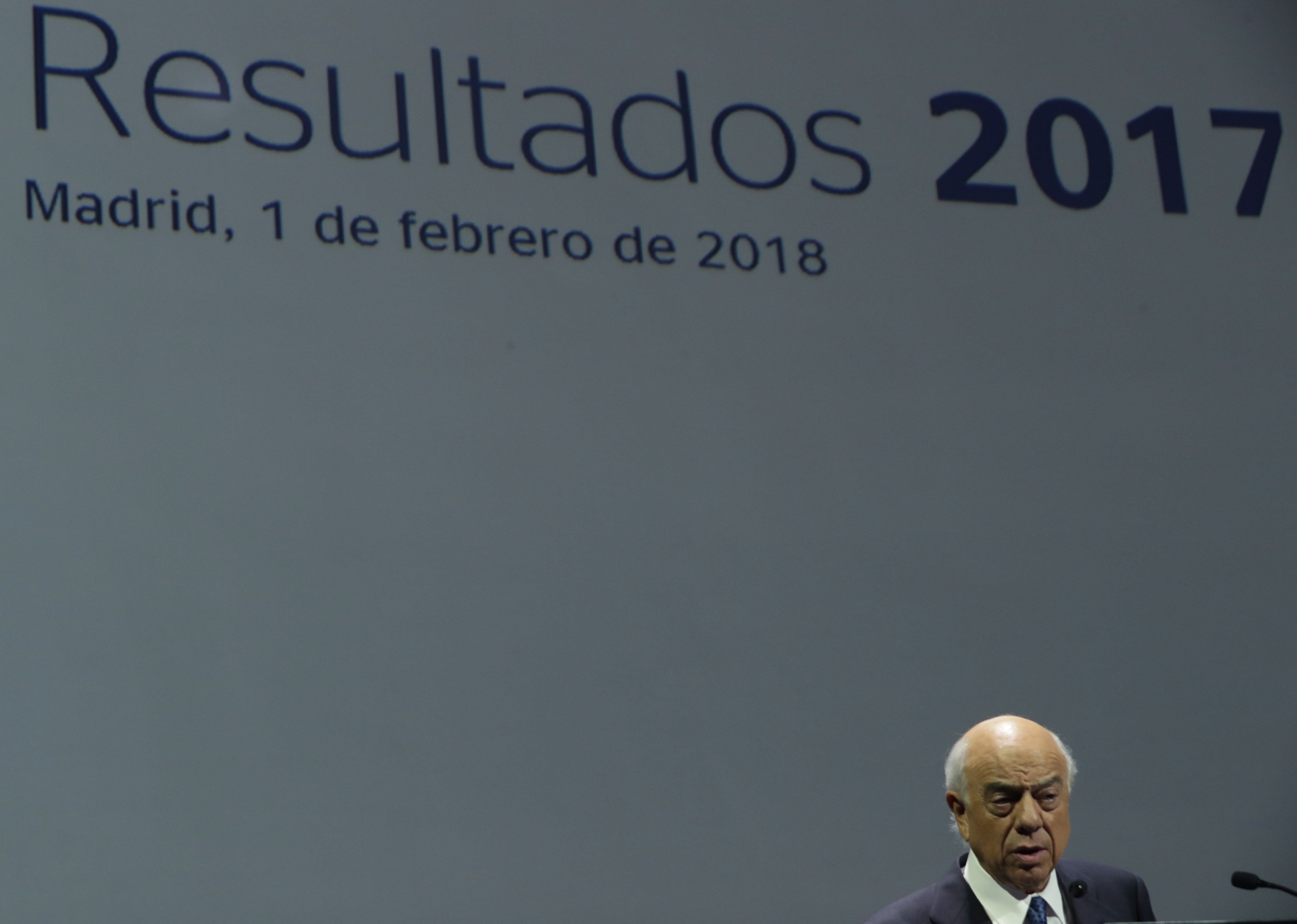 El presidente del banco BBVA Francisco González, durante la presentación de resultados del ejercicio 2017
