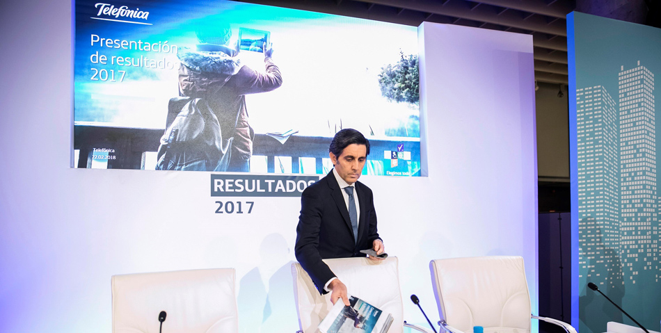 El presidente de Telefónica, José María Álvarez-Pallete, durante la presentación de los resultados de 2017