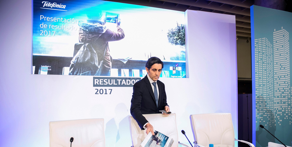 El presidente de Telefónica, José María Álvarez-Pallete, durante la presentación de los resultados de 2017 El presidente de Telefónica, José María Álvarez-Pallete, durante la presentación de los resultados de 2017