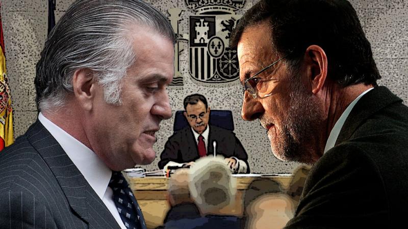 Fotomontaje de Luis Bárcenas y Mariano Rajoy con el tribunal que juzga Gürtell al fondo
