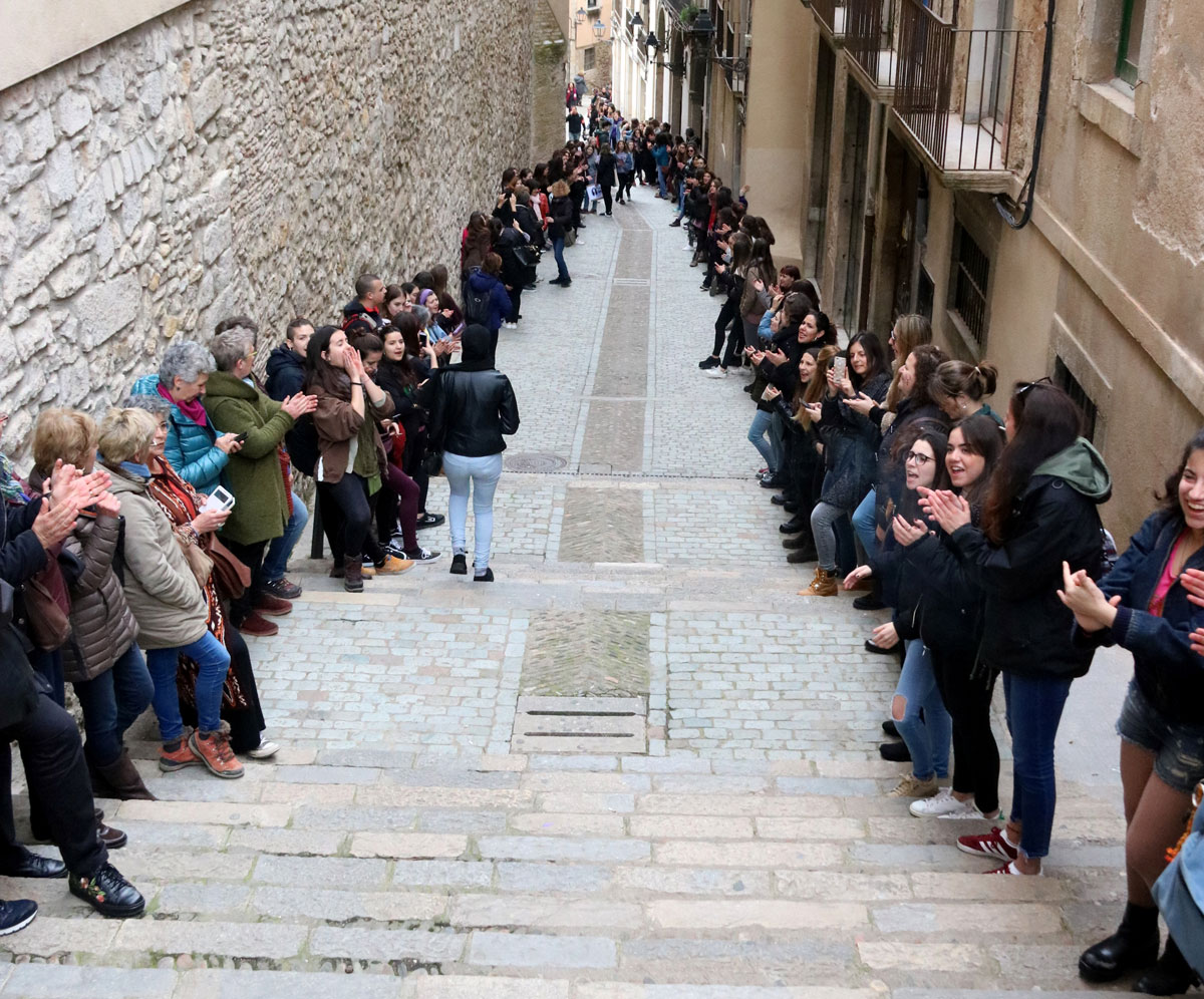 Plano general de la cadena humana que se ha hecho este jueves en Girona