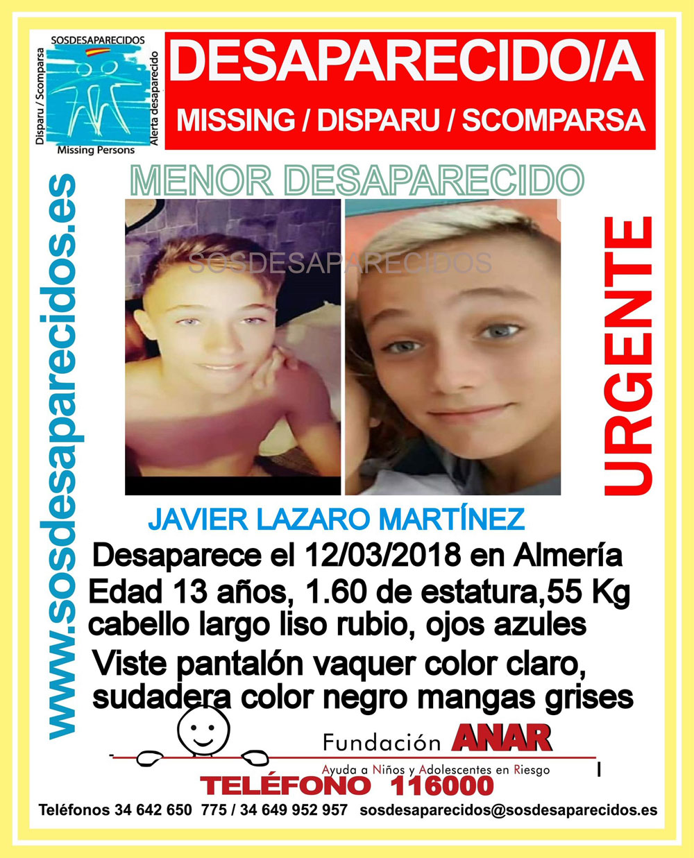 Alerta por un menor desaparecido en Almería