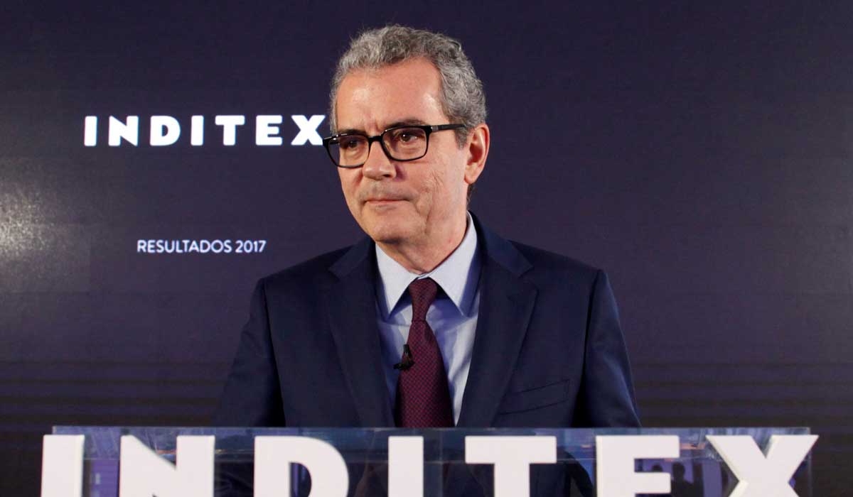 El presidente de Inditex, Pablo Isla, durante una rueda de prensa ofrecida en Arteixo