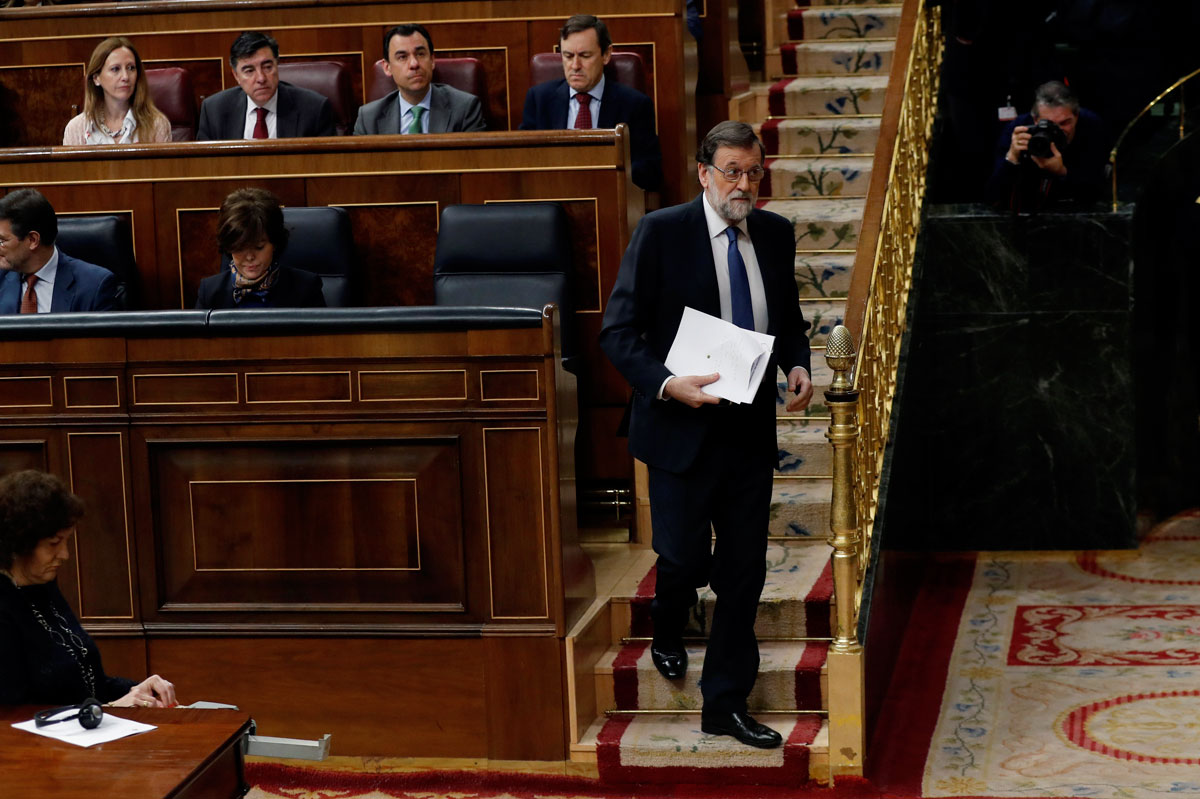 El presidente del Gobierno, Mariano Rajoy, momentos antes de su comparecencia en el pleno del Congreso monográfico sobre pensiones. 
