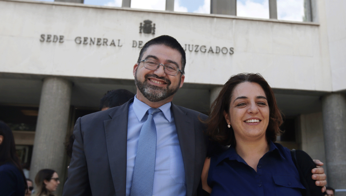 Los concejales del Ayuntamiento de Madrid Carlos Sánchez Mato y Celia Mayer, a la salida de los Juzgados de Plaza de Castilla.