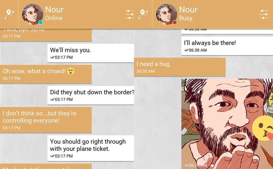 La interfaz del juego replica a una plataforma de mensajería instantánea, como pudiera ser WhatsApp.