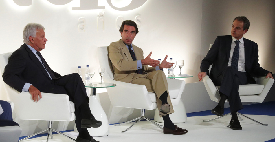 Los expresidentes Felipe González, José María Aznar y José Luis Rodríguez Zapatero