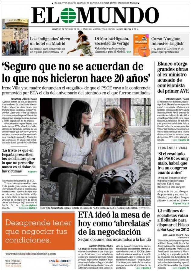 Pedro J. reabre las heridas de Irene Villa y su madre para acusar al PSOE de claudicar ante ETA