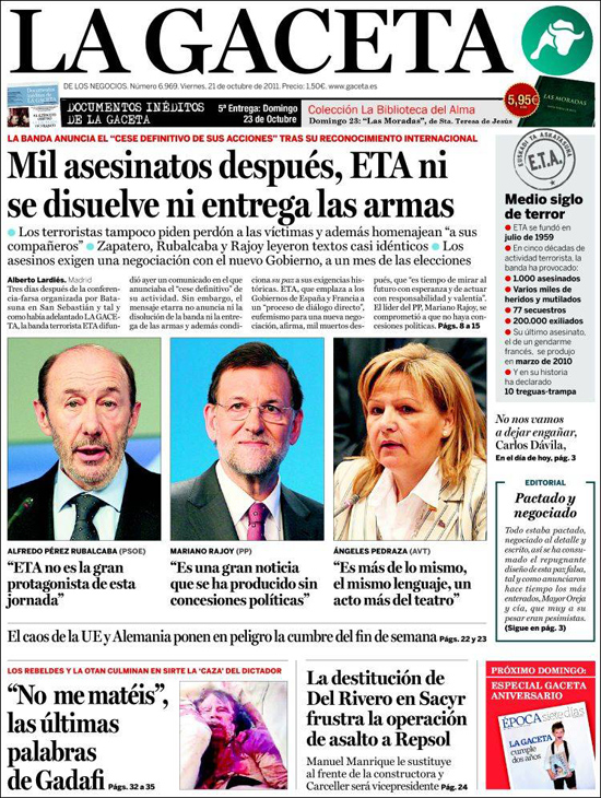 Pedro J. olvida su 'idilio' con Rajoy y lo acusa de deslegitimar el discurso del PP por decir que no ha habido concesiones a ETA Pedro J. olvida su 'idilio' con Rajoy y lo acusa de deslegitimar el discurso del PP por decir que no ha habido concesiones a ETA