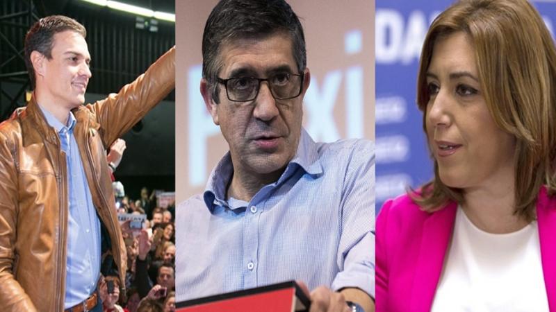 Los candidatos a las primarias del PSOE, Pedro Sánchez, Patxi López y Susana Díaz.