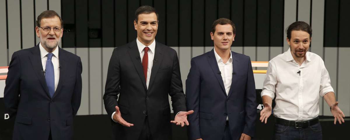 De izq. a derecha, Mariano Rajoy, Pedro Sánchez, Albert Rivera y Pablo Iglesias durante un debate en Cuatro