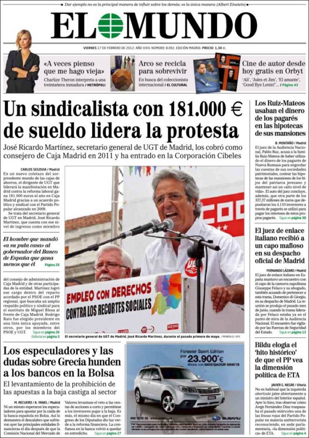 El sindicalista de UGT que ‘gana’ 181.000 euros como consejero de Caja Madrid, en realidad da el dinero al sindicato
