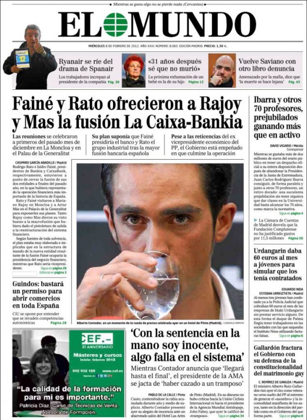 Rato y Nin tumban la portada de 'El Mundo': niegan haber ofrecido a Moncloa la fusión de Bankia y La Caixa