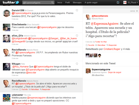 @EspeonzaAguirre duplica los seguidores del Twitter de la presidenta madrileña