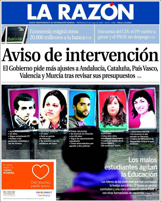 La Razón, “muy orgullosa” de su portada contra los líderes estudiantiles que en 'Le Monde' califican de “repugnante"