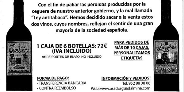 El insumiso “antitabaco” de Marbella vende botellas de vino con Zapatero y Rubalcaba de presidiarios