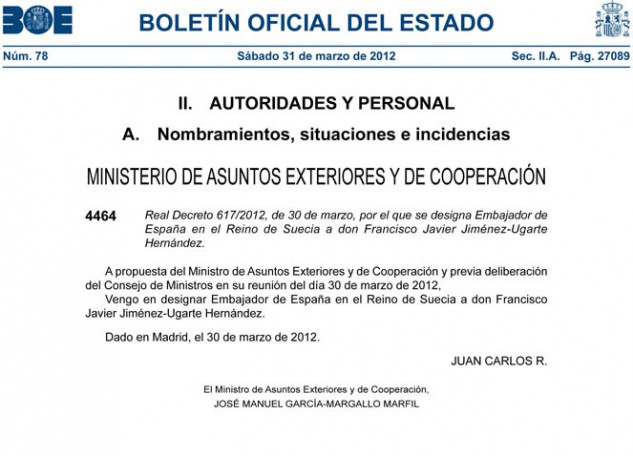 Nombrado embajador en Suecia el que fuera número tres de Trillo, implicado en el escándalo del Yak-42