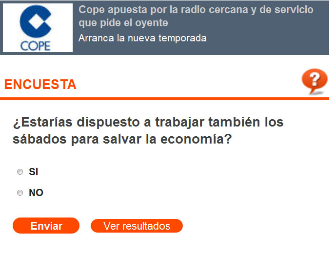 La COPE ya sondea a los españoles por su disposición a trabajar también los sábados "para salvar la economía"