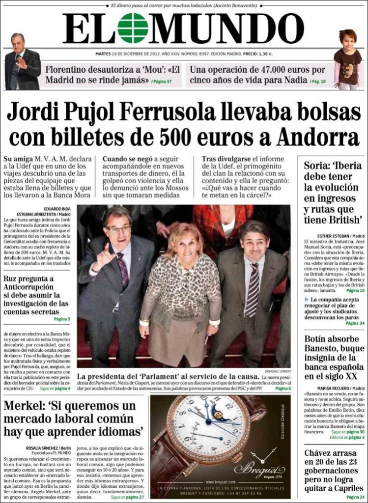 Una exnovia de Jordi Pujol Jr. le acusa de llevar bolsas con billetes de 500 euros a Andorra