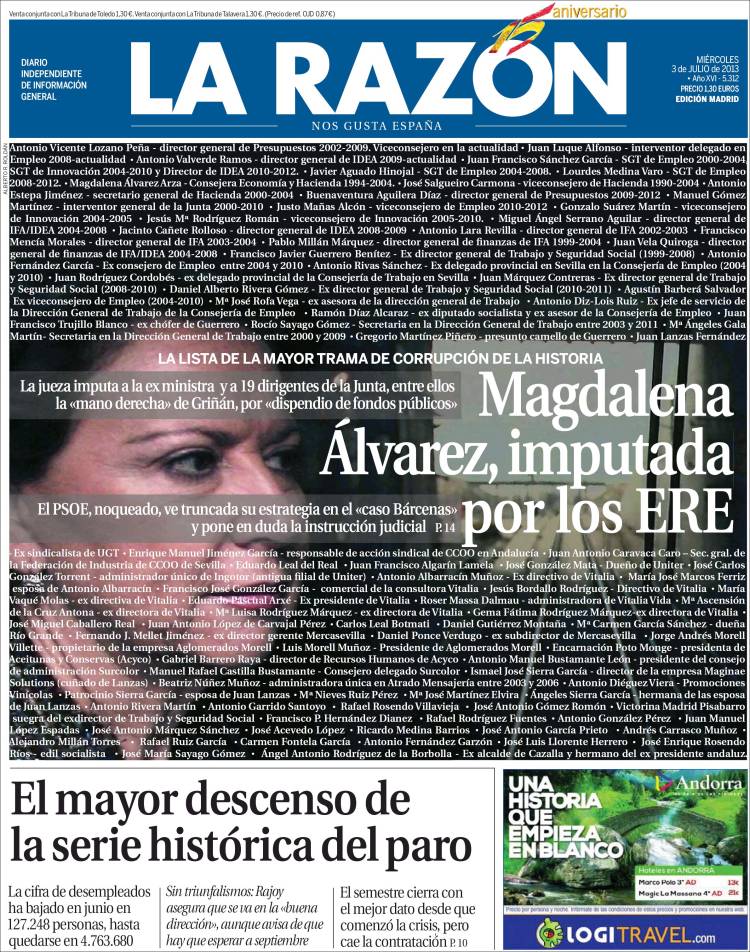 A Marhuenda se le ve el plumero: 'impresionante' portada de los ERE's, "la mayor trama de corrupción de la historia"