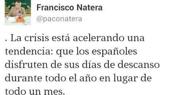 Un concejal del PP malagueño se mofa de los parados en Twitter porque tienen "vacaciones todo el año" 